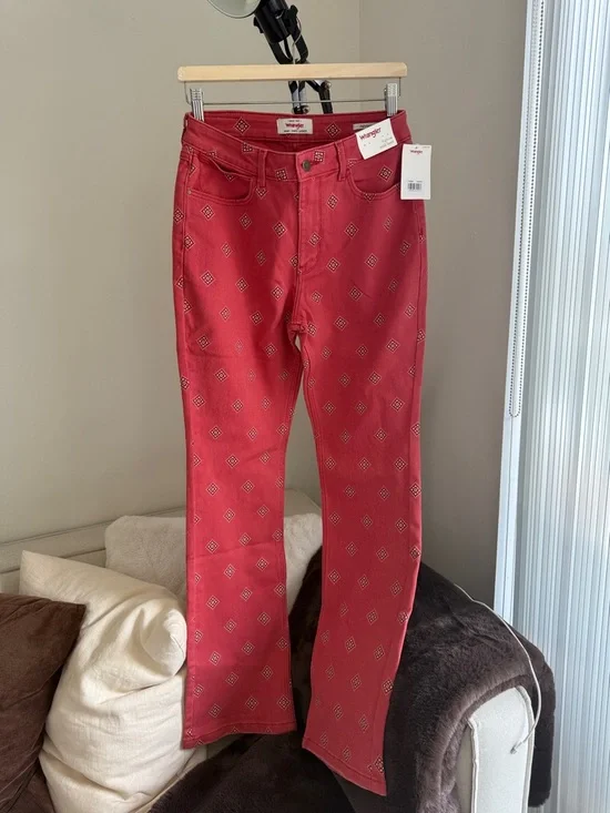 Free People by Wrangler High rise bold boot Women's Red Western Bootcut Jeans - Picture 5 of 9